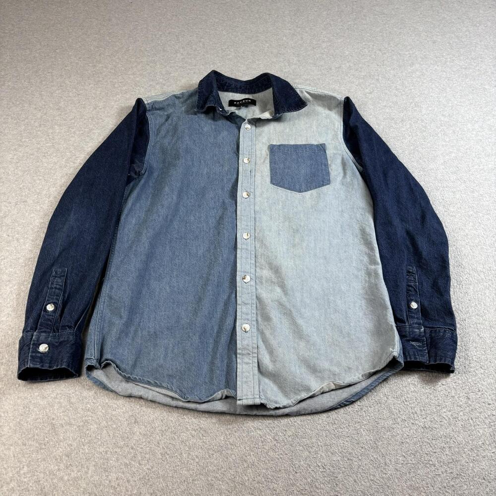 PacSun Shirt Men Medium Blue Denim Chambray Colorblock Button Shacket Comfy Y2K